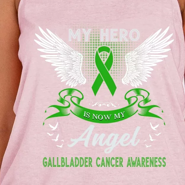 My Hero Is Now My Angel Gallbladder Cancer Awareness Month Gift Women's Knotted Racerback Tank