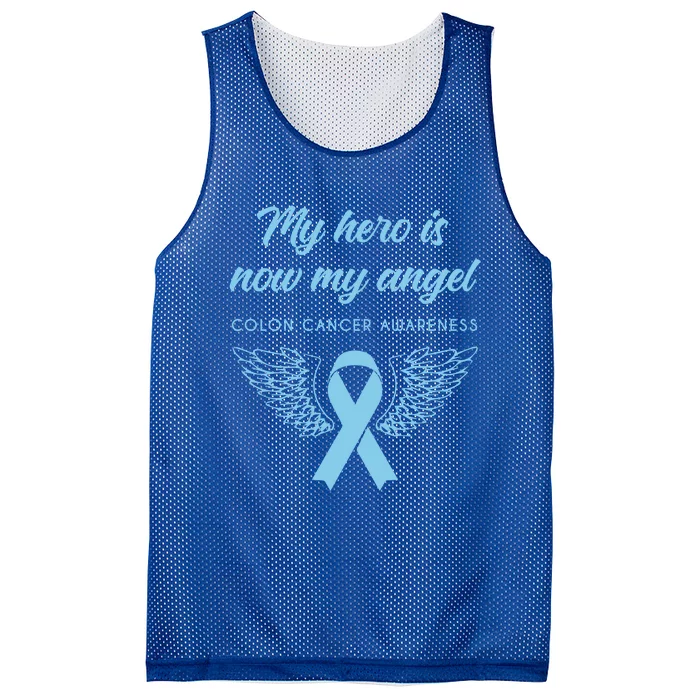 My Hero Is Now My Angel Colon Cancer Awareness Gift Mesh Reversible Basketball Jersey Tank