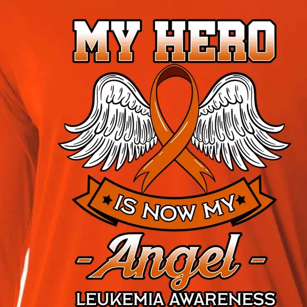 My Hero Is Now My Angel Leukemia Orange Ribbon Bone Marrow Gift Cooling Performance Long Sleeve Crew