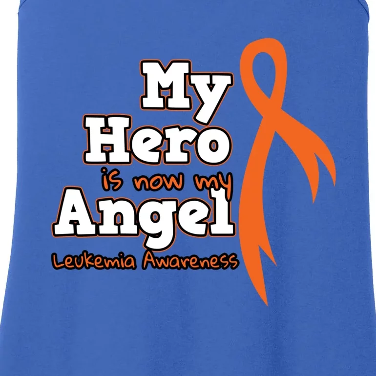 My Hero Is Now My Angel Orange Leukemia Awareness Gift Ladies Essential Tank