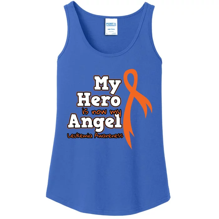 My Hero Is Now My Angel Orange Leukemia Awareness Gift Ladies Essential Tank