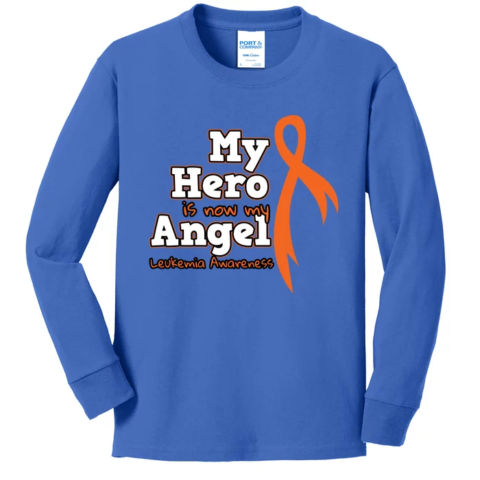 My Hero Is Now My Angel Orange Leukemia Awareness Gift Kids Long Sleeve Shirt