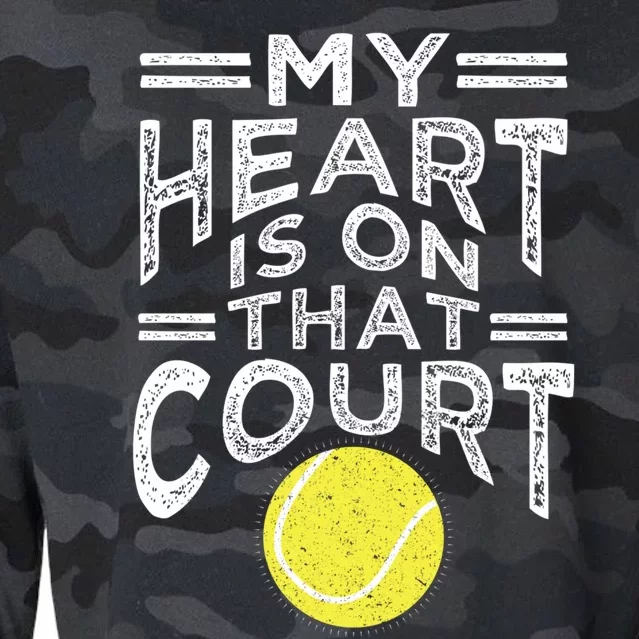 My Heart Is On That Court For Tennis Mom Dad Cute Gift Cropped Pullover Crew