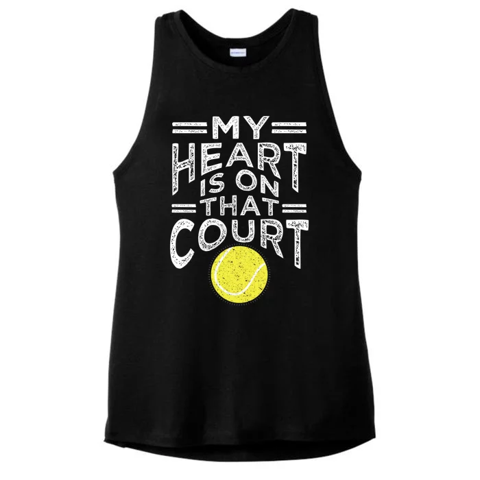 My Heart Is On That Court For Tennis Mom Dad Cute Gift Ladies Tri-Blend Wicking Tank