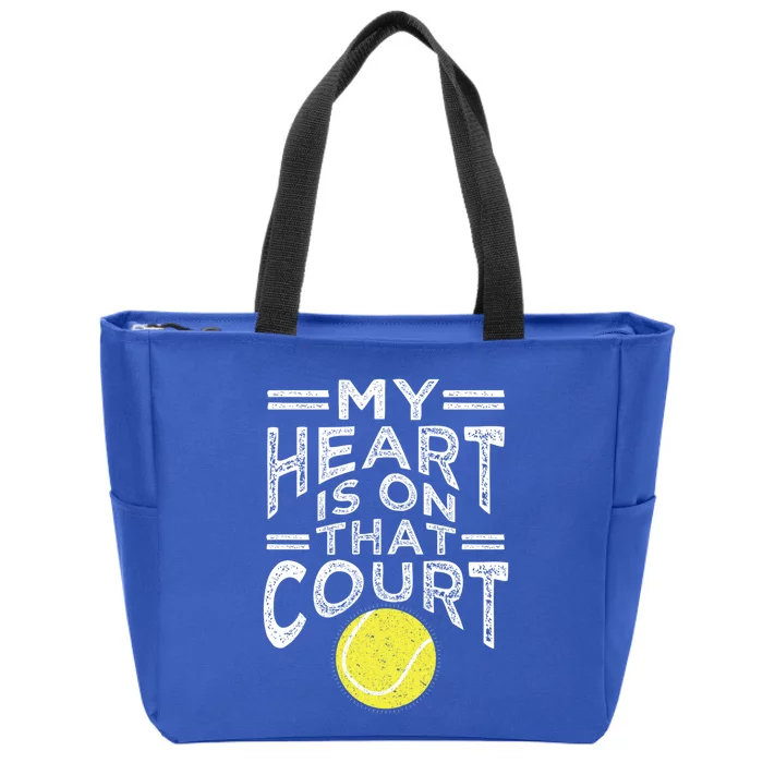 My Heart Is On That Court For Tennis Mom Dad Cute Gift Zip Tote Bag