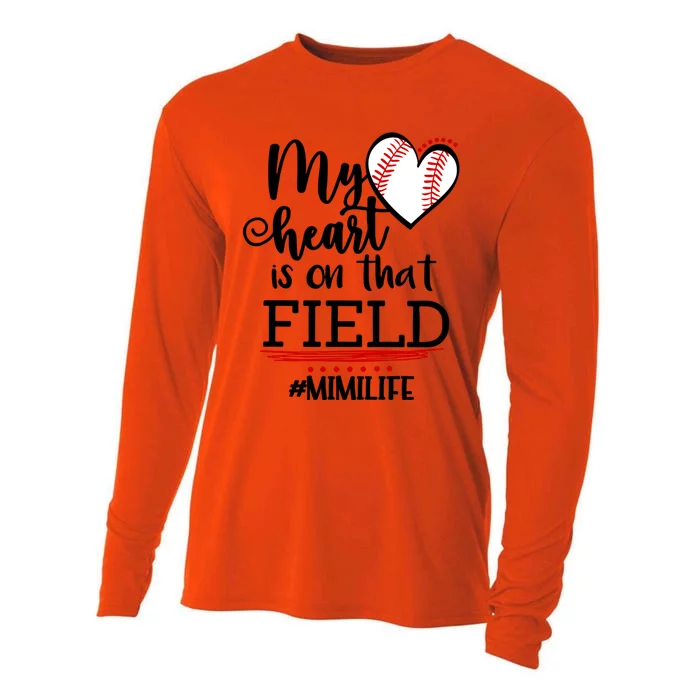 My Heart Is On That Field Ballpark Mama Baseball Mimi Gift Cooling Performance Long Sleeve Crew