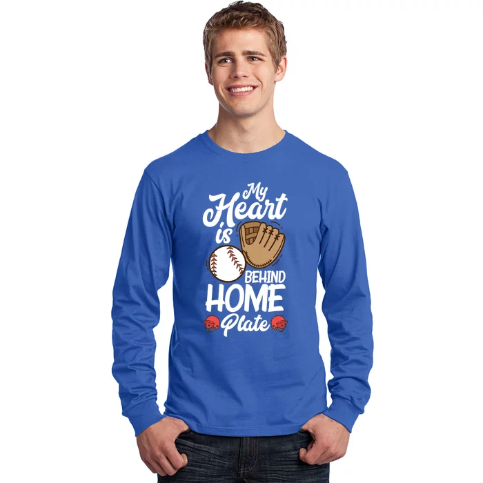 My Heart Is Behind Home Proud Baseball Mom Funny Gift Long Sleeve Shirt