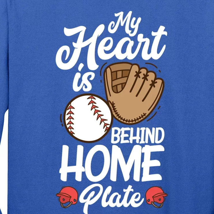 My Heart Is Behind Home Proud Baseball Mom Funny Gift Long Sleeve Shirt