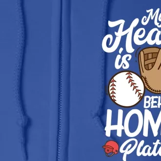 My Heart Is Behind Home Proud Baseball Mom Funny Gift Full Zip Hoodie