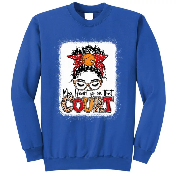 My Heart Is On That Court Basketball Leopard Basketball Mom Cool Gift Sweatshirt