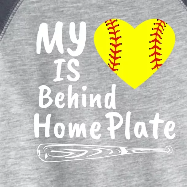 My Heart Is Behind Home Plate Softball Proud Mom Dad Gift Toddler Fine Jersey T-Shirt