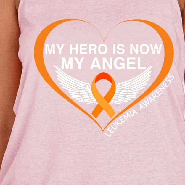 My Hero Is Now My Angel Great Leukemia Awareness Funny Gift Women's Knotted Racerback Tank