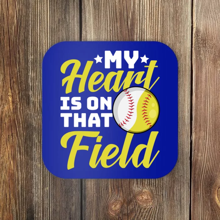 My Heart Is On That Field Baseball Softball Mom Wife Gift Coaster