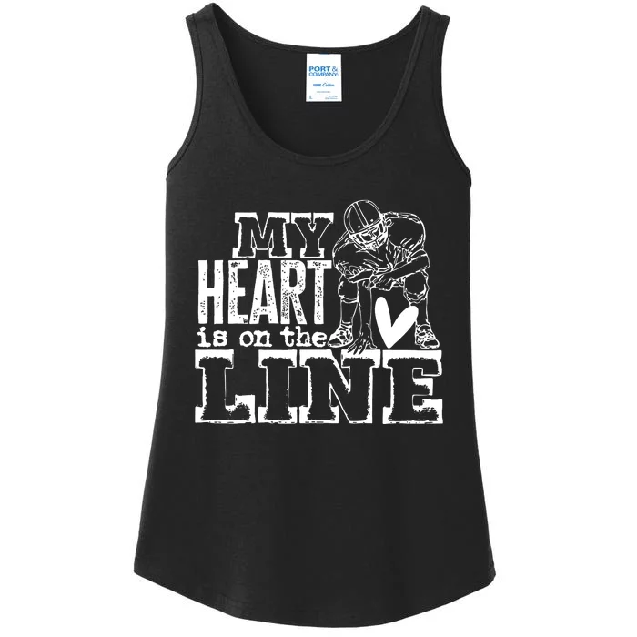 My Heart Is On That Line Football Mom Ladies Essential Tank