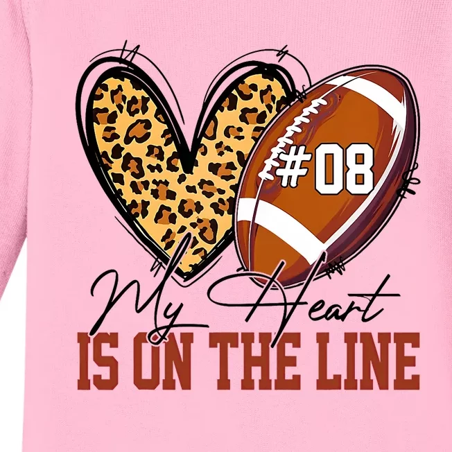 My Heart Is On The Line Number 8 Football American Baby Long Sleeve Bodysuit