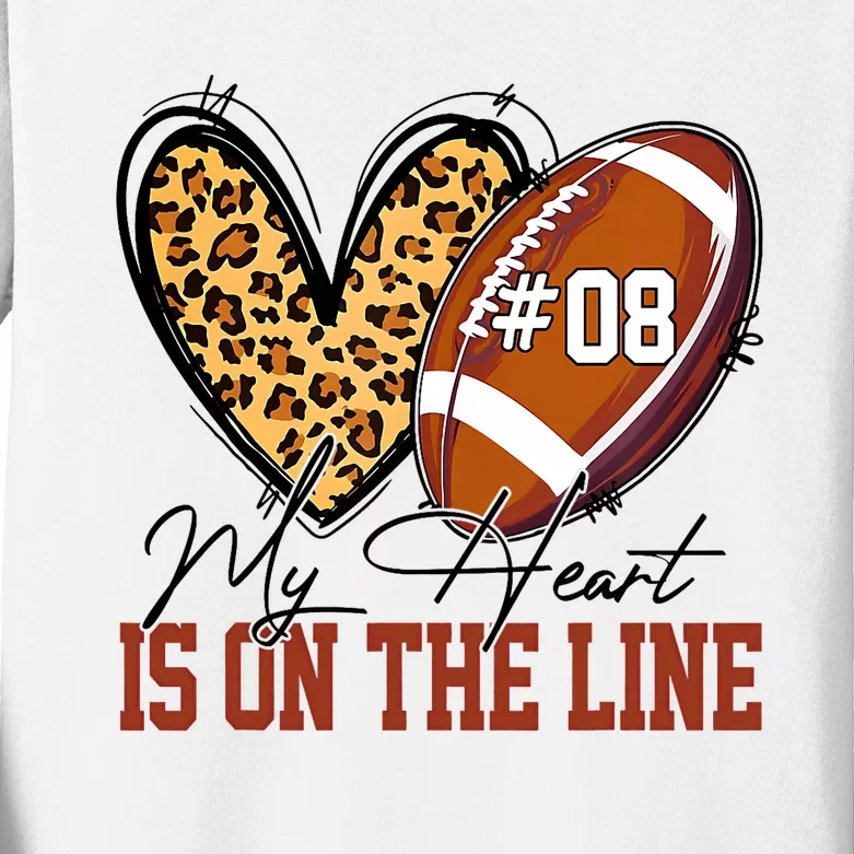 My Heart Is On The Line Number 8 Football American Kids Long Sleeve Shirt