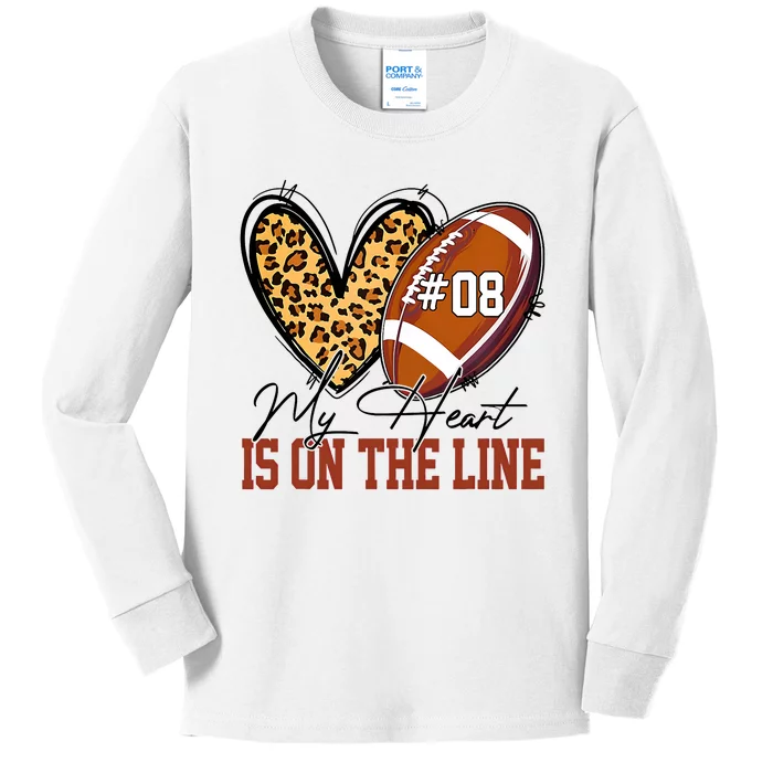 My Heart Is On The Line Number 8 Football American Kids Long Sleeve Shirt