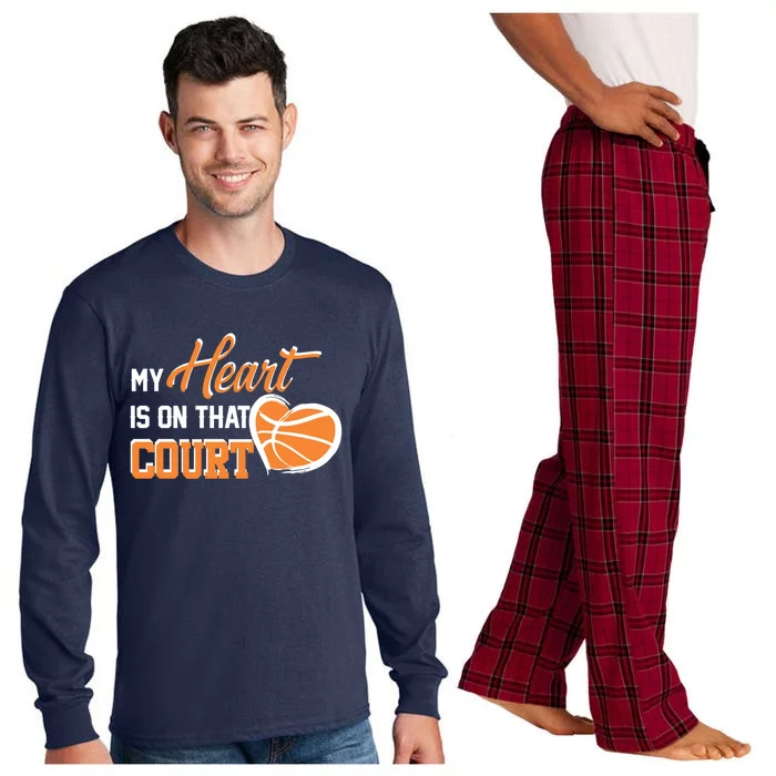 My Heart is on that Court Basketball Dad funny gift for Long Sleeve Pajama Set