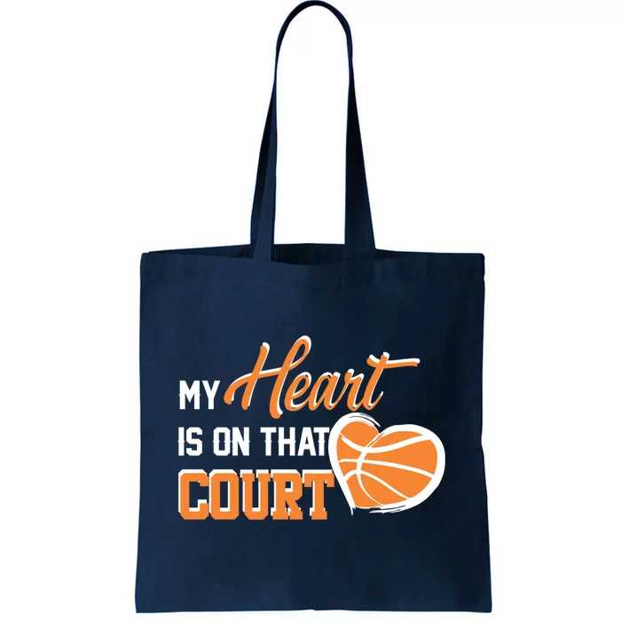 My Heart is on that Court Basketball Dad funny gift for Tote Bag