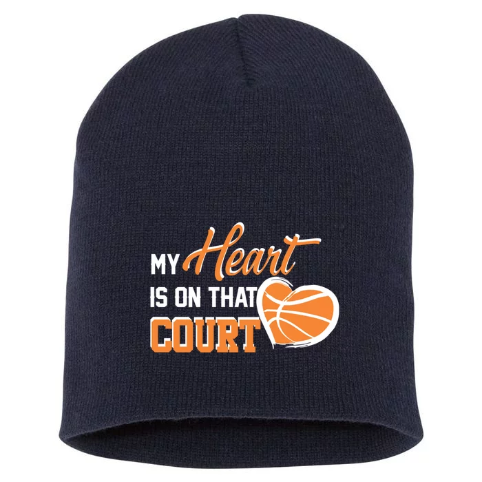 My Heart is on that Court Basketball Dad funny gift for Short Acrylic Beanie