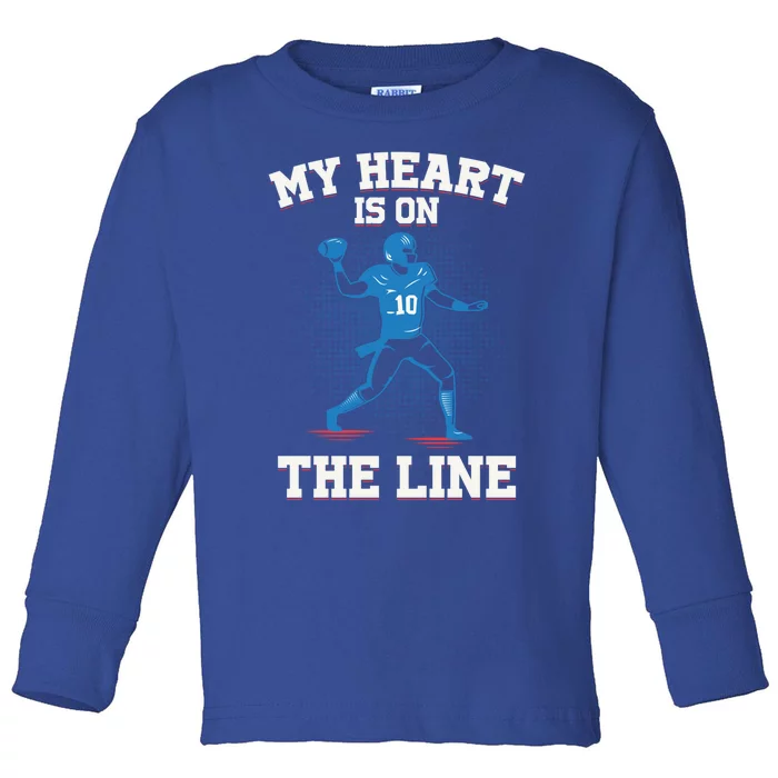 My Heart Is On The Line American Football Mom Gift Toddler Long Sleeve Shirt