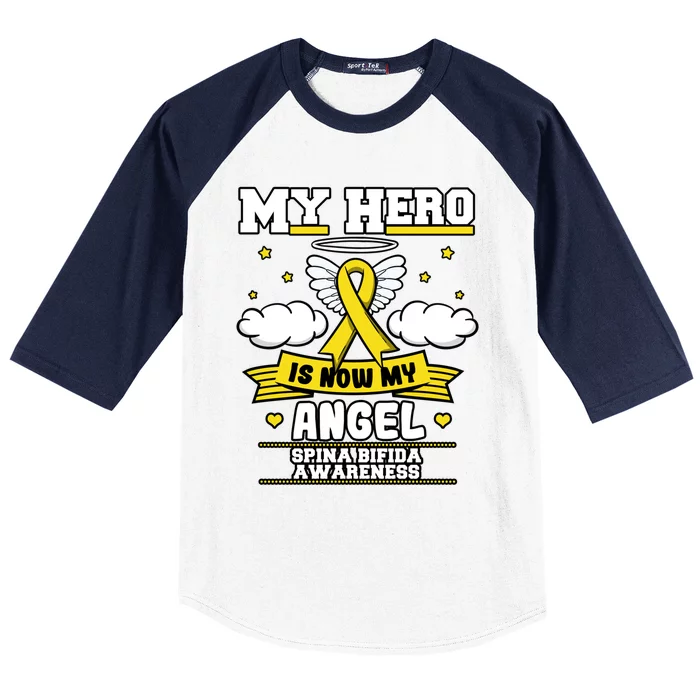 My Hero Is Now My Angel Spina Bifida Awareness Warrior Gift Baseball Sleeve Shirt