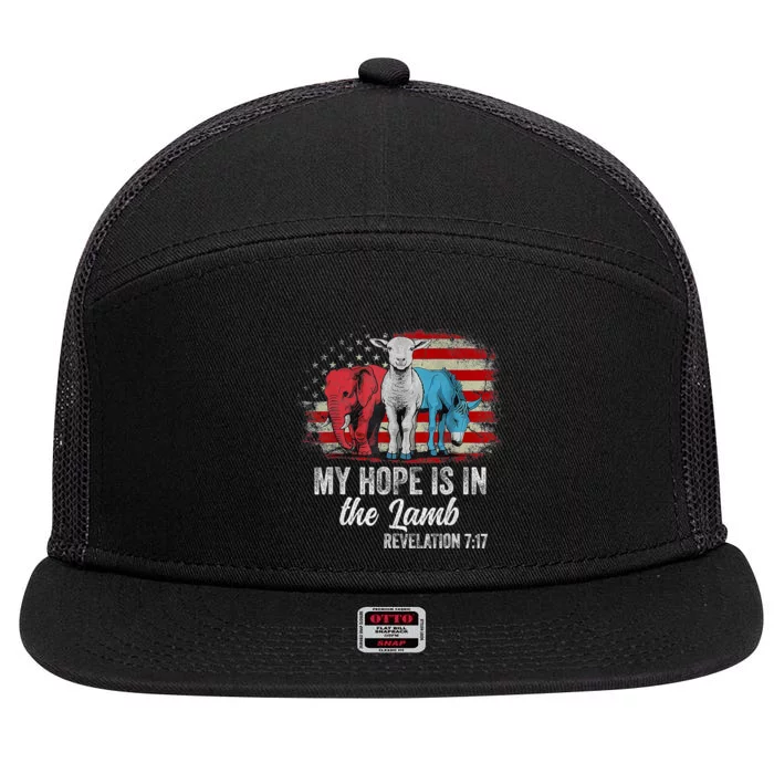 My Hope Is In The Lamb Scripture Elephant Donkey Us Flag 7 Panel Mesh Trucker Snapback Hat