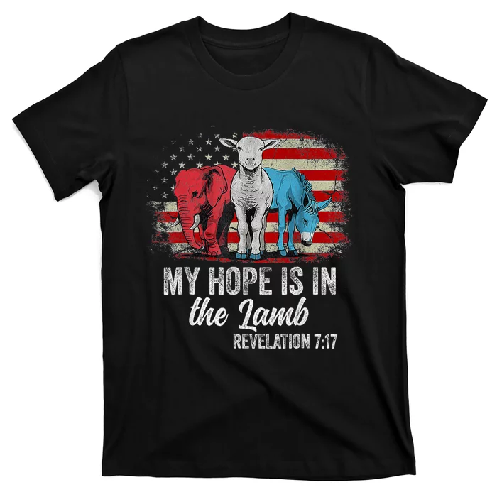 My Hope Is In The Lamb Scripture Elephant Donkey Us Flag T-Shirt