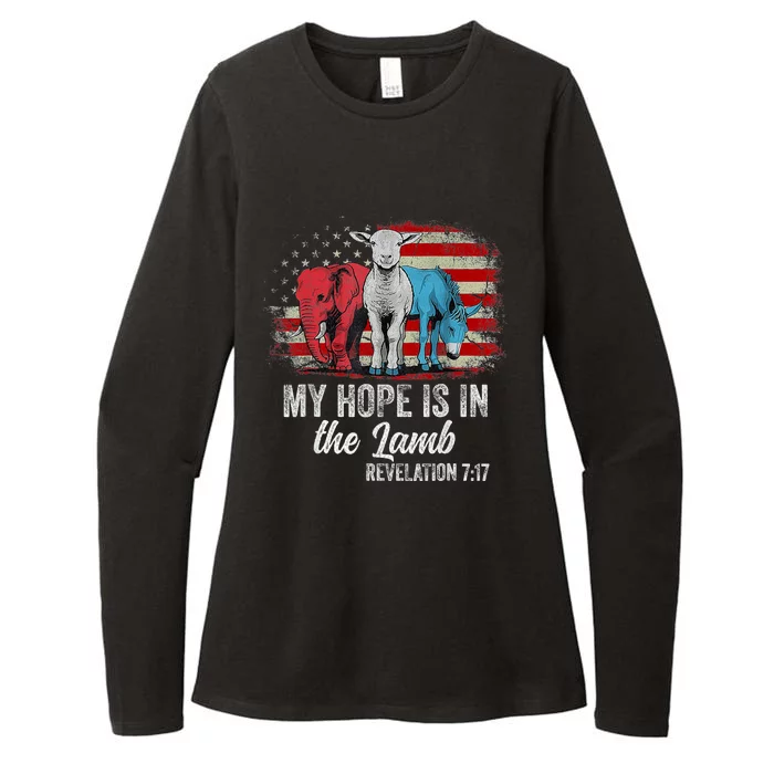 My Hope Is In The Lamb Scripture Elephant Donkey Us Flag Womens CVC Long Sleeve Shirt