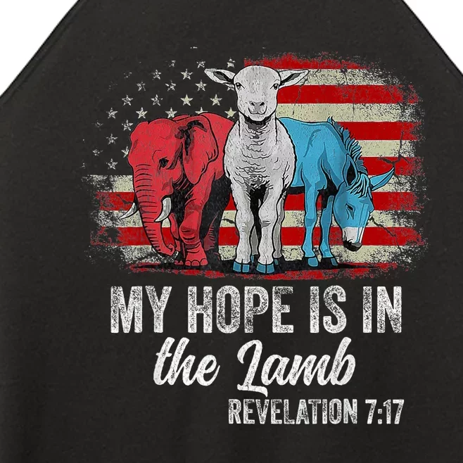 My Hope Is In The Lamb Scripture Elephant Donkey Us Flag Women’s Perfect Tri Rocker Tank