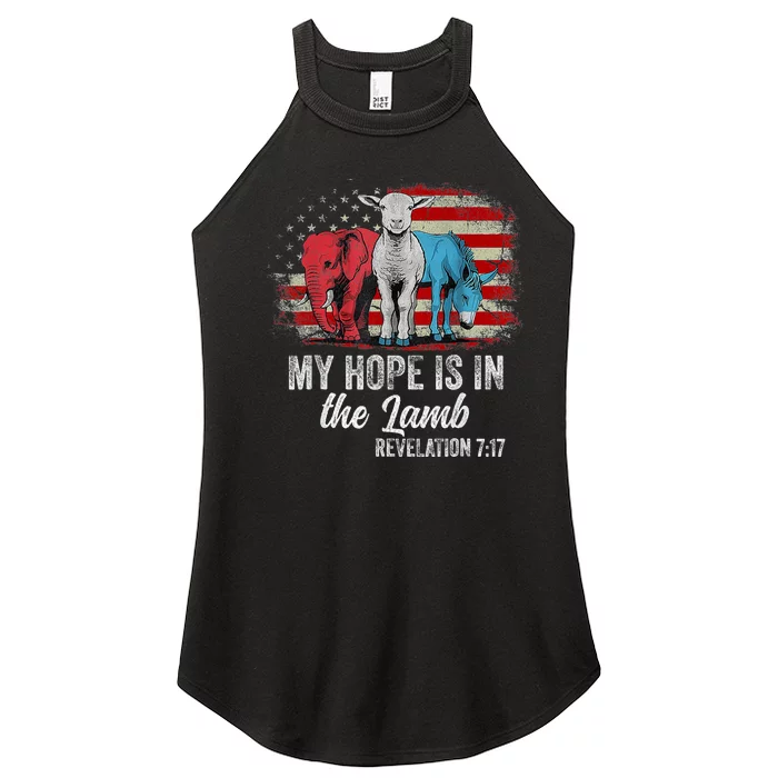 My Hope Is In The Lamb Scripture Elephant Donkey Us Flag Women’s Perfect Tri Rocker Tank