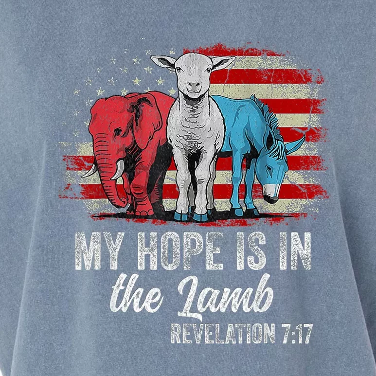 My Hope Is In The Lamb Scripture Elephant Donkey Us Flag Garment-Dyed Women's Muscle Tee