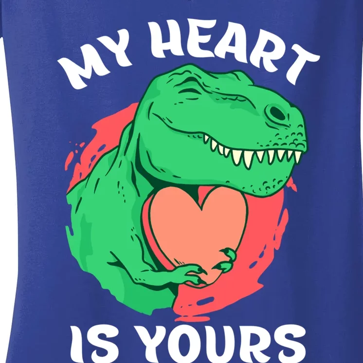 My Heart Is Yours Dinosaur Holding Heart T Rex Valentines Great Gift Women's V-Neck T-Shirt