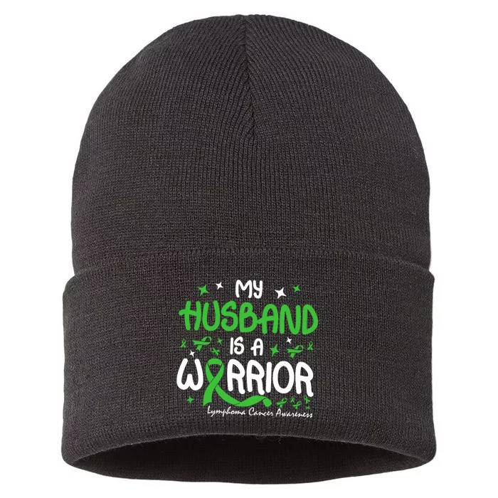 My Husband Is A Warrior Lymphoma Cancer Sustainable Knit Beanie