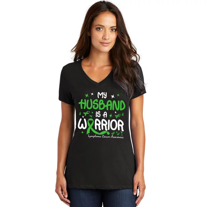 My Husband Is A Warrior Lymphoma Cancer Women's V-Neck T-Shirt