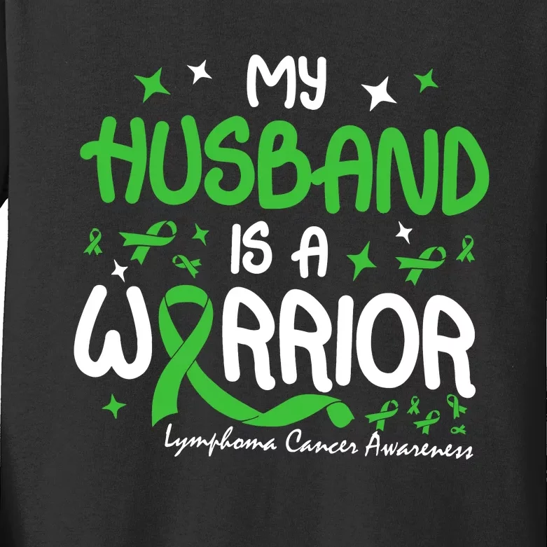 My Husband Is A Warrior Lymphoma Cancer Kids Long Sleeve Shirt