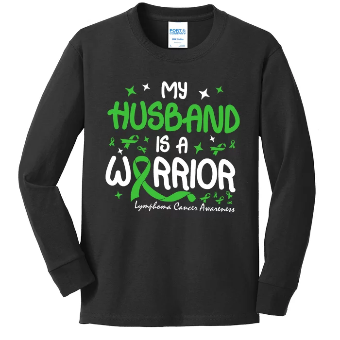 My Husband Is A Warrior Lymphoma Cancer Kids Long Sleeve Shirt