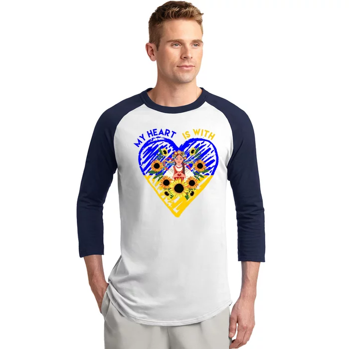 My Heart Is With Ukraine Sunflower Baseball Sleeve Shirt