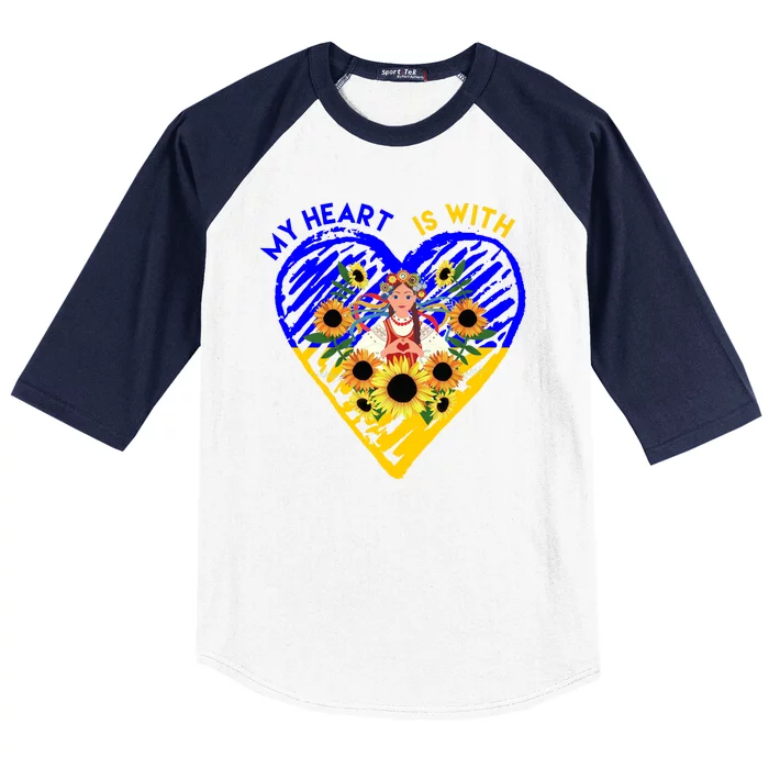 My Heart Is With Ukraine Sunflower Baseball Sleeve Shirt