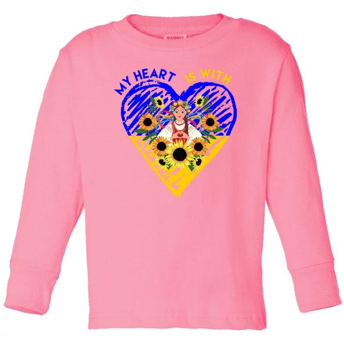 My Heart Is With Ukraine Sunflower Toddler Long Sleeve Shirt