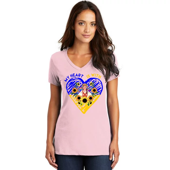 My Heart Is With Ukraine Sunflower Women's V-Neck T-Shirt