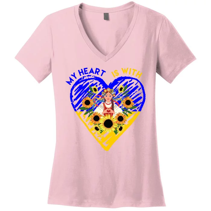 My Heart Is With Ukraine Sunflower Women's V-Neck T-Shirt