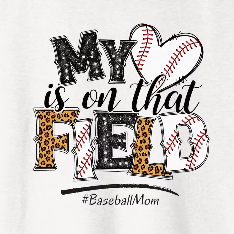 My heart is on that field baseball mom leopard softball mama Women's Crop Top Tee