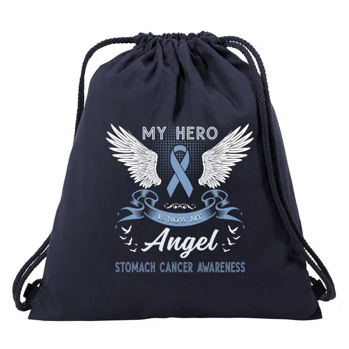 My Hero Is Now My Angel Stomach Cancer Awareness Month Funny Gift Drawstring Bag