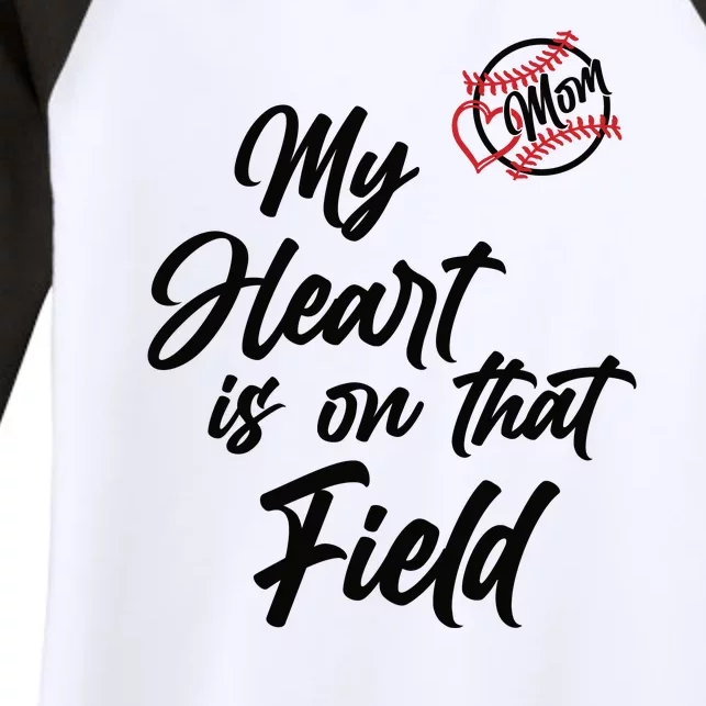 My Heart Is On That Field Baseball Mom Women's Tri-Blend 3/4-Sleeve Raglan Shirt