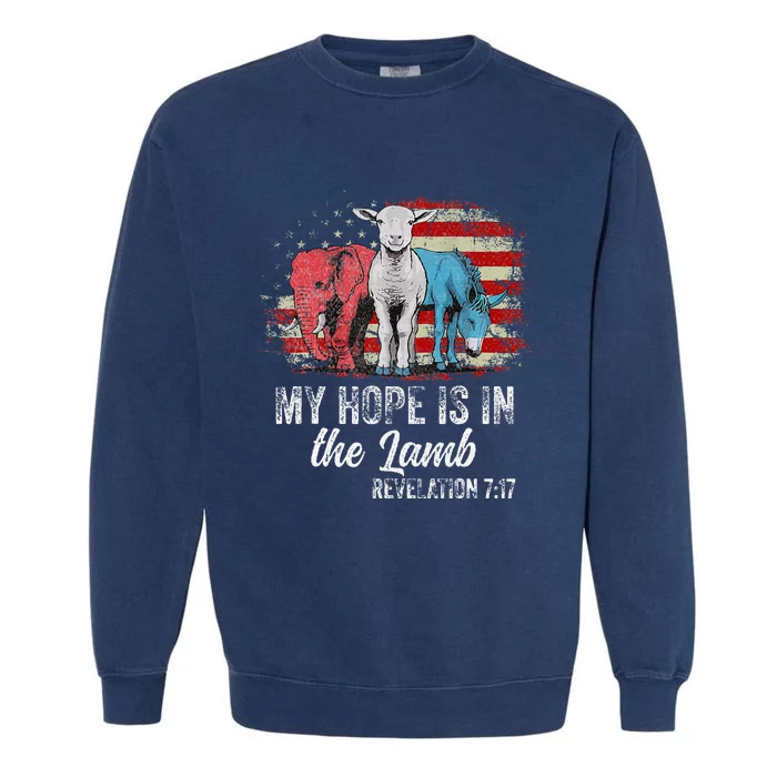 My Hope Is In The Lamb Funny Scripture Elephant Donkey Us Garment-Dyed Sweatshirt