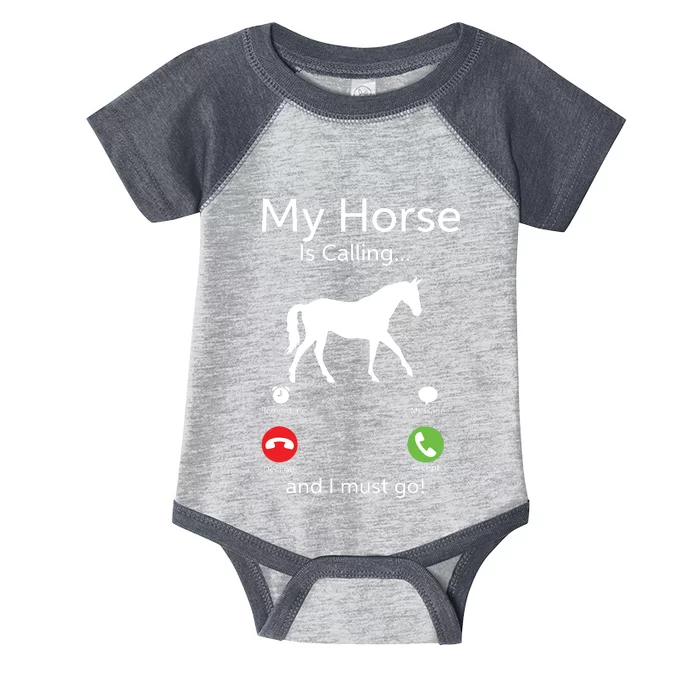 My Horse Is Calling And I Must Go Shirts Apparel Ruffle Infant Baby Jersey Bodysuit