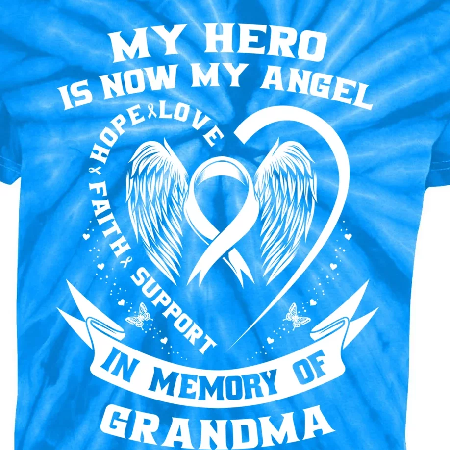 My Hero Is Now My Angel Lung Cancer Awareness Grandma Funny Gift Kids Tie-Dye T-Shirt