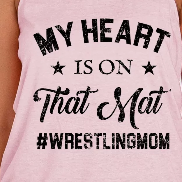 My Heart Is On That Mat Wrestling Mom Gift Women's Knotted Racerback Tank