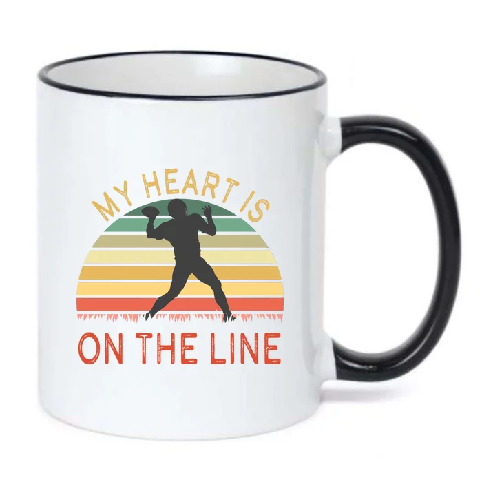 My Heart Is On The Line Football Offense Retro Design Black Color Changing Mug